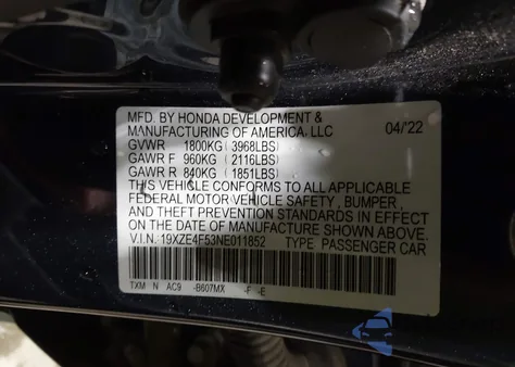 2022 Honda Insight Ex из США, поврежденный, VIN 19XZE4F53NE011852